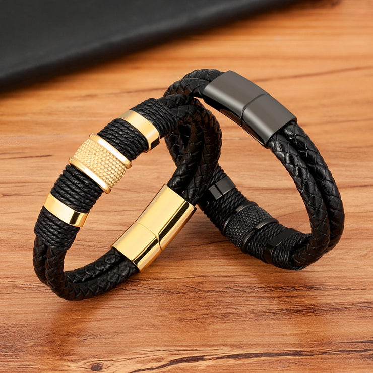 Woven Leather Rope Wrap Bracelet