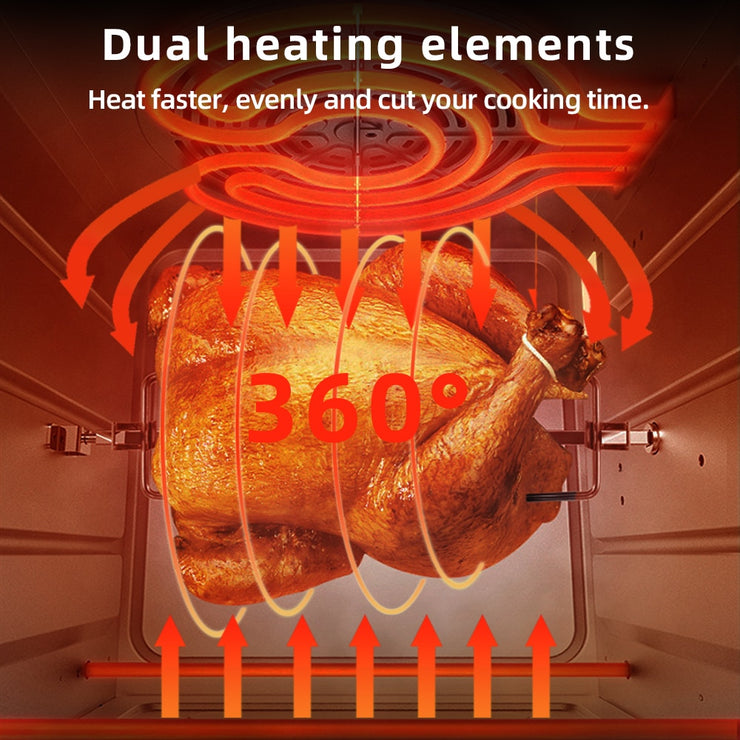 Dual heating rotisserie toaster